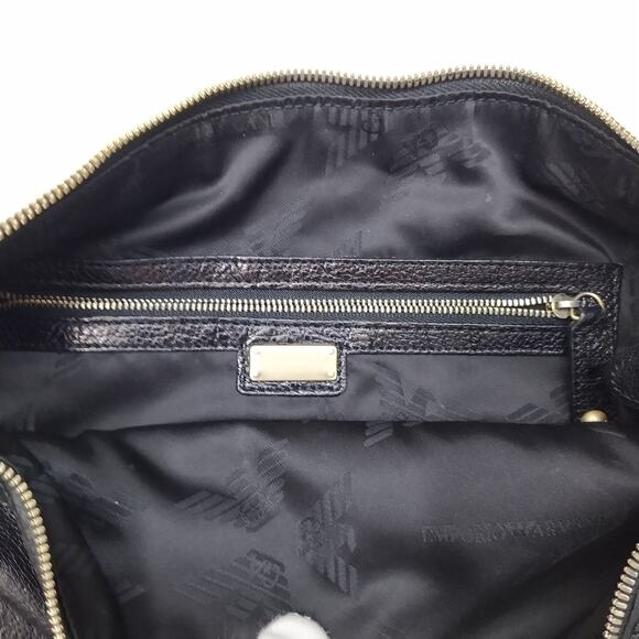Emporio Armani Black Leather Zipper Closure Hobo Shoulder Bag - Picture 10 of 16